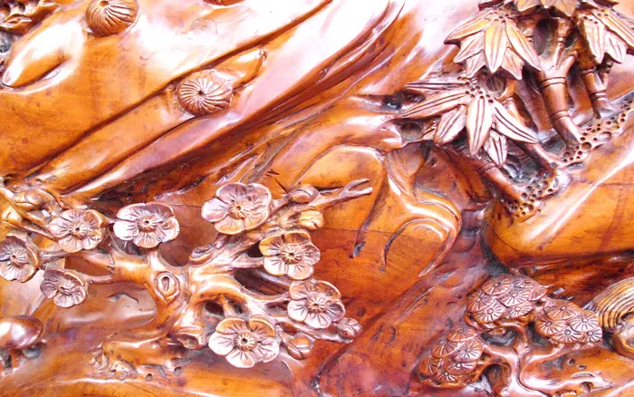 *红木雕梅花精美中式古典电视背景...