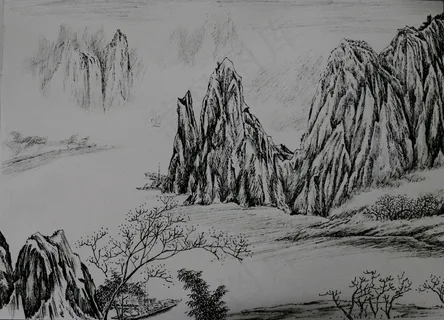 钢笔画风景图片
