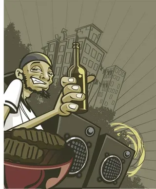 举起酒瓶的男人插画矢量素材