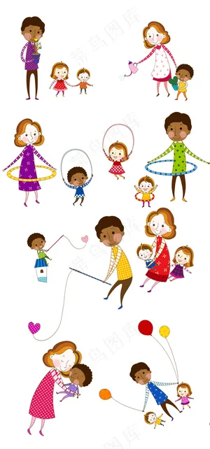 手绘卡通形象一家人