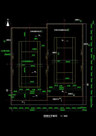 网球场平面图纸cad素材