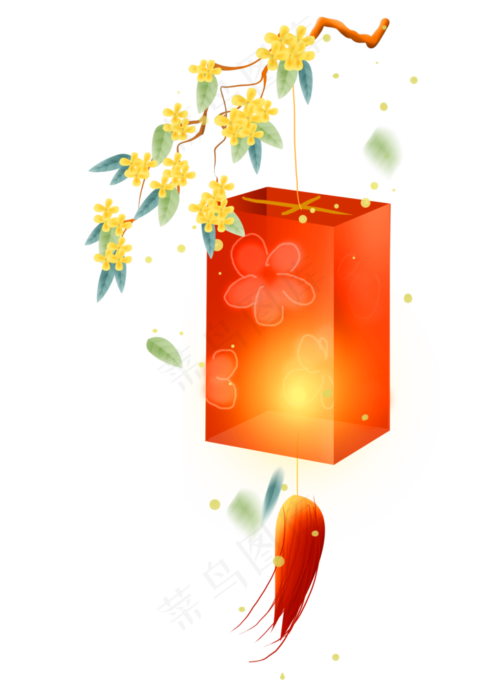 挂在桂花树上的红色灯笼,免抠元素(2088*3016px 300 dpi )psd模版下载