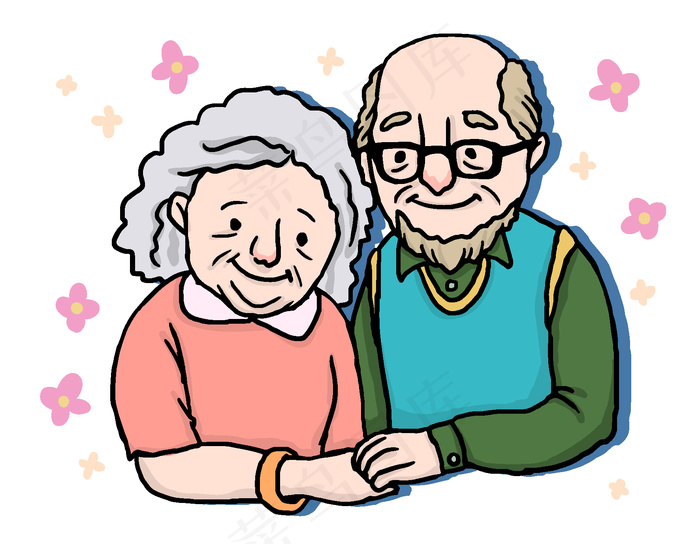 手绘卡通老人元素