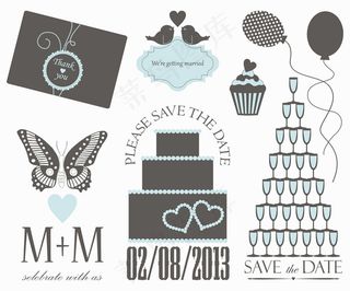 创意婚礼蛋糕香槟矢量素材