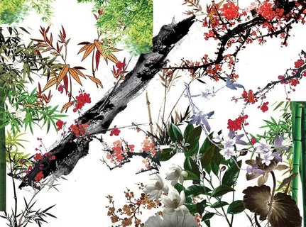 中国风国画梅竹梅花图片 中国风国画梅竹梅花图片