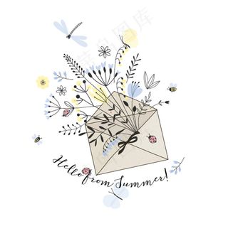 2017夏日问候手绘花草信封唯美小...