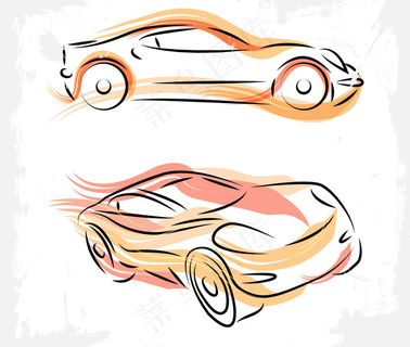 汽车跑车素材剪影彩绘