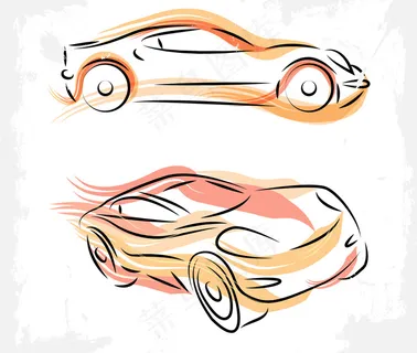 汽车跑车素材剪影彩绘
