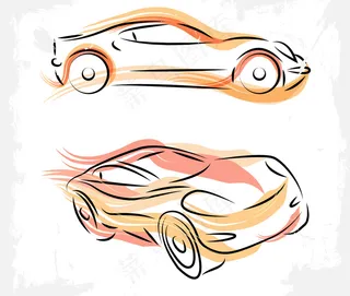 汽车跑车素材剪影彩绘