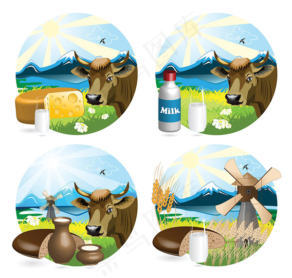 牛奶主题矢量素材