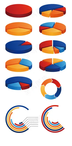 饼状图圆柱图信息图表设计收集矢量图...