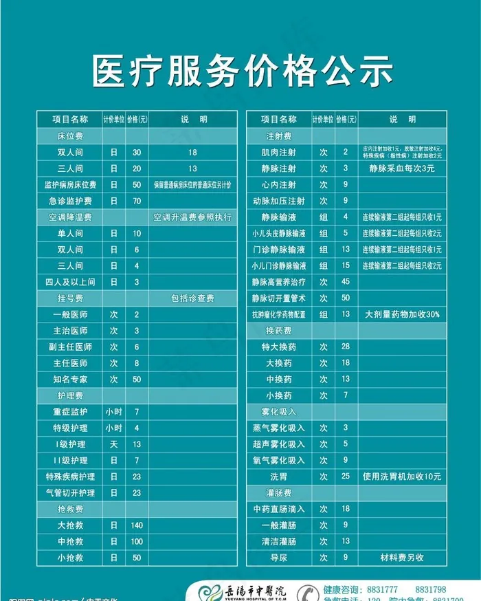 医疗收费标准图片psd模版下载
