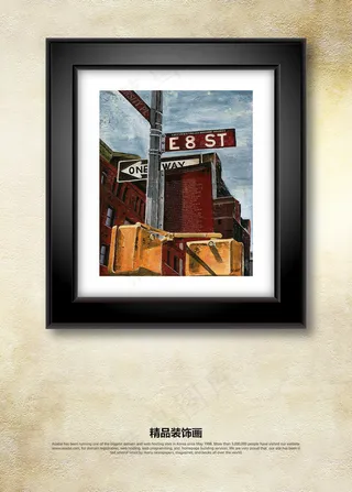 现代欧美城市路牌风景油画装饰画无框...