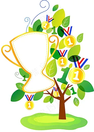 奖杯奖牌抽象树