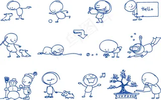 可爱坏小人动作圆珠笔趣味手绘插画