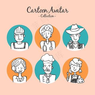 手绘卡通头像矢量集合