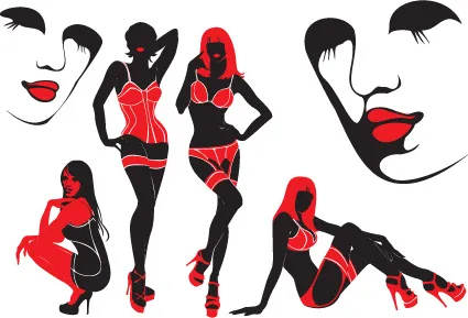 向量组的诱人的美丽女孩的设计元素0...eps,ai矢量模版下载