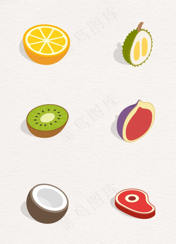 6款扁平切开的食物图标元素eps,ai矢量模版下载