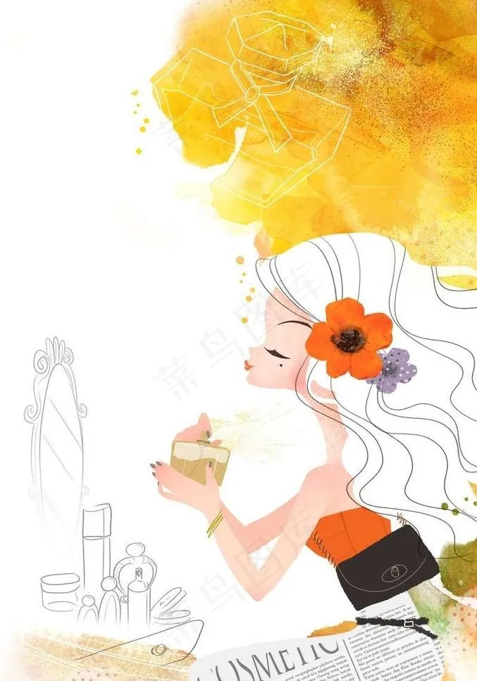 时尚美女喷香水图片(3279X4961(DPI:300))psd模版下载