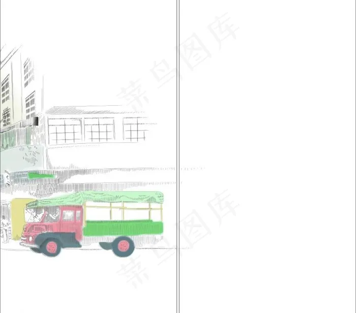 手绘创意汽车 路边物景图片cdr矢量模版下载