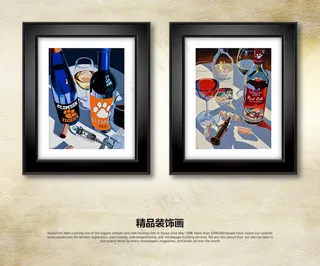 欧式手绘静物酒瓶装饰画无框画挂画