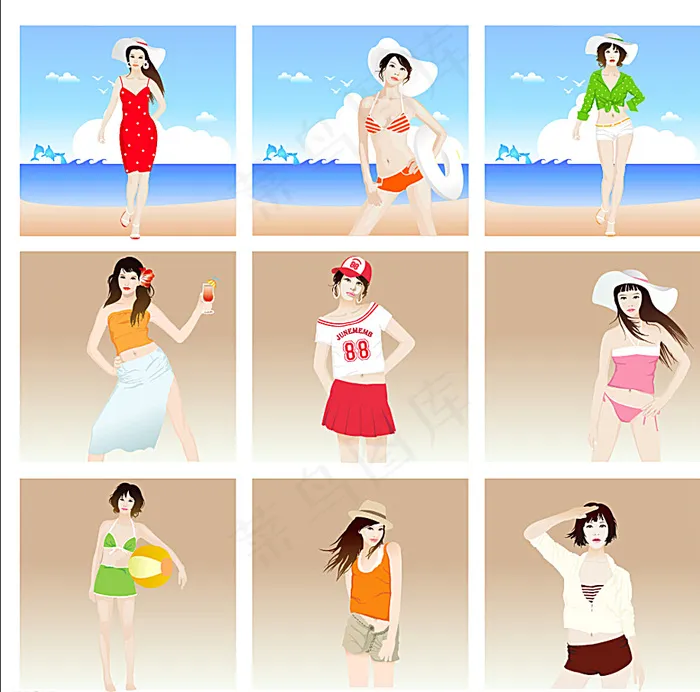 全矢量美女素材图片eps,ai矢量模版下载