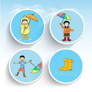 雨天打伞的男孩女孩