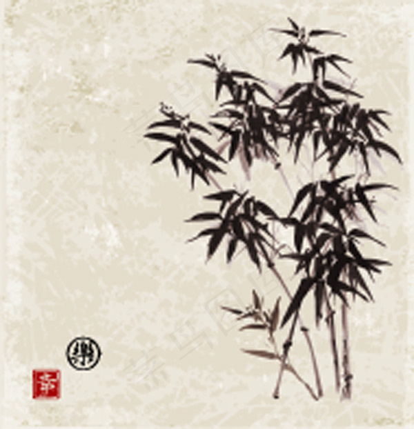 水墨山水竹子国画中国风传统素材