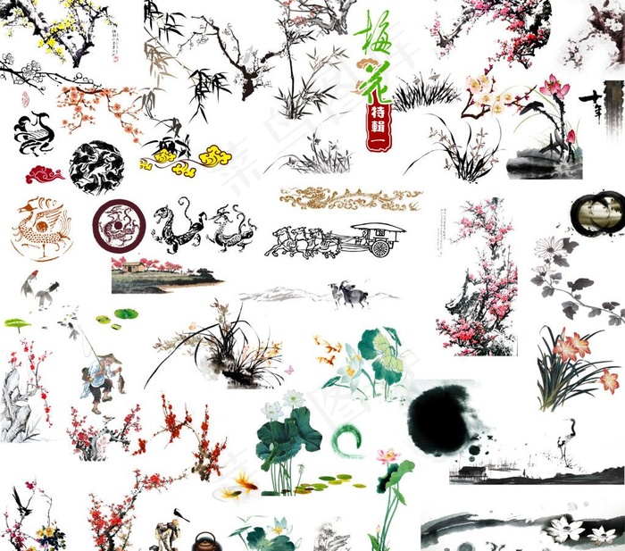 水墨元素图片(4606X4321(DPI:300))psd模版下载
