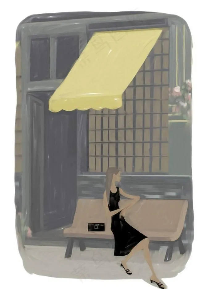 橱窗外的美女图片ai矢量模版下载