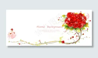 红玫瑰花朵与藤蔓装饰PSD分层素材