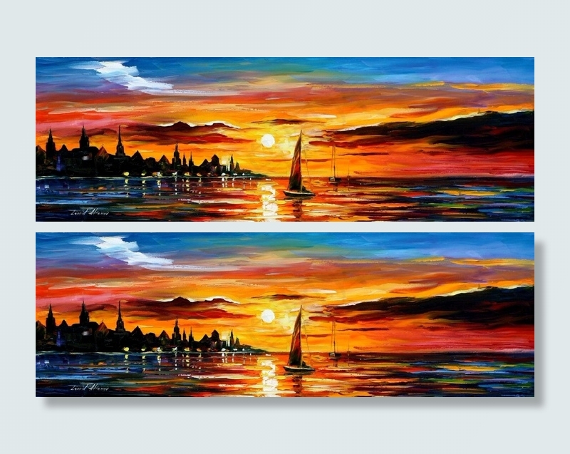 油画 落日帆船 李奥尼德·阿夫列莫...