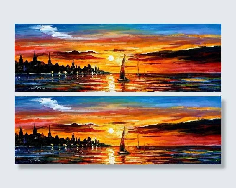 油画 落日帆船 李奥尼德·阿夫列莫...