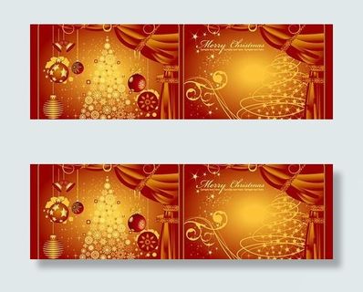 2款红色圣诞树窗帘矢量素材