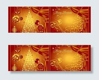 2款红色圣诞树窗帘矢量素材