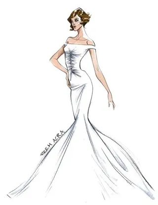 白色露肩长裙设计图