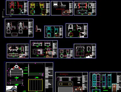美式床书椅沙发柜子餐台CAD图纸