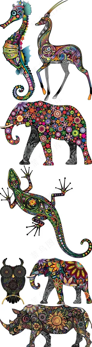 色彩斑斓森林动物矢量素材