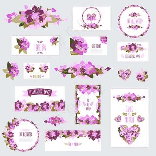 紫色美丽花朵婚礼卡片模板下载