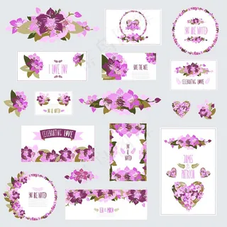 紫色美丽花朵婚礼卡片模板下载