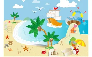 海滩 场景 手绘矢量图图片