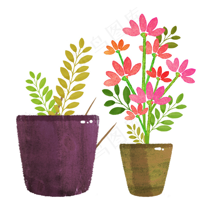 手绘鲜花盆栽