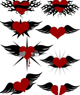 带翅膀的心型矢量素材图片