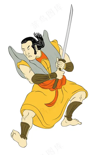 武士与武士刀剑战斗姿态