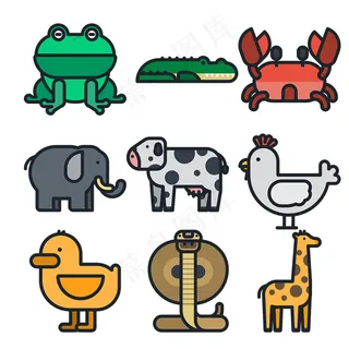 手绘扁平动物icon图标