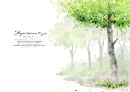 卡通绿色树PSD素材