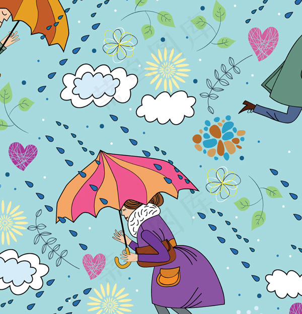 矢量手绘插画雨伞背景图