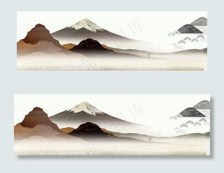 淡雅水墨中国风山水banner背景...