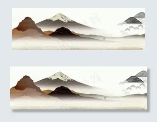 淡雅水墨中国风山水banner背景...