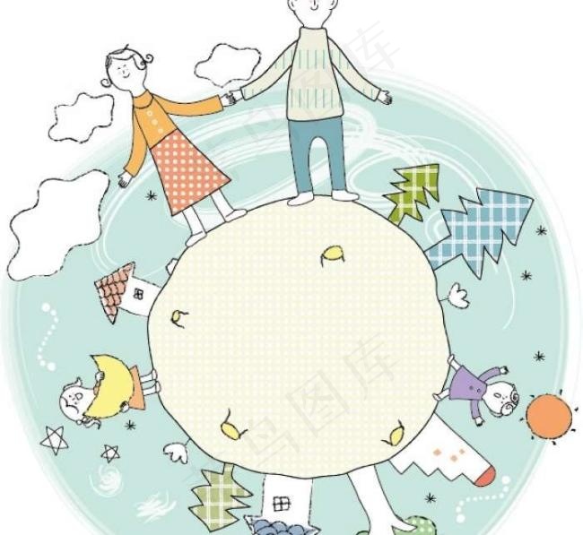 星球上的树木和情侣插画ai矢量模版下载